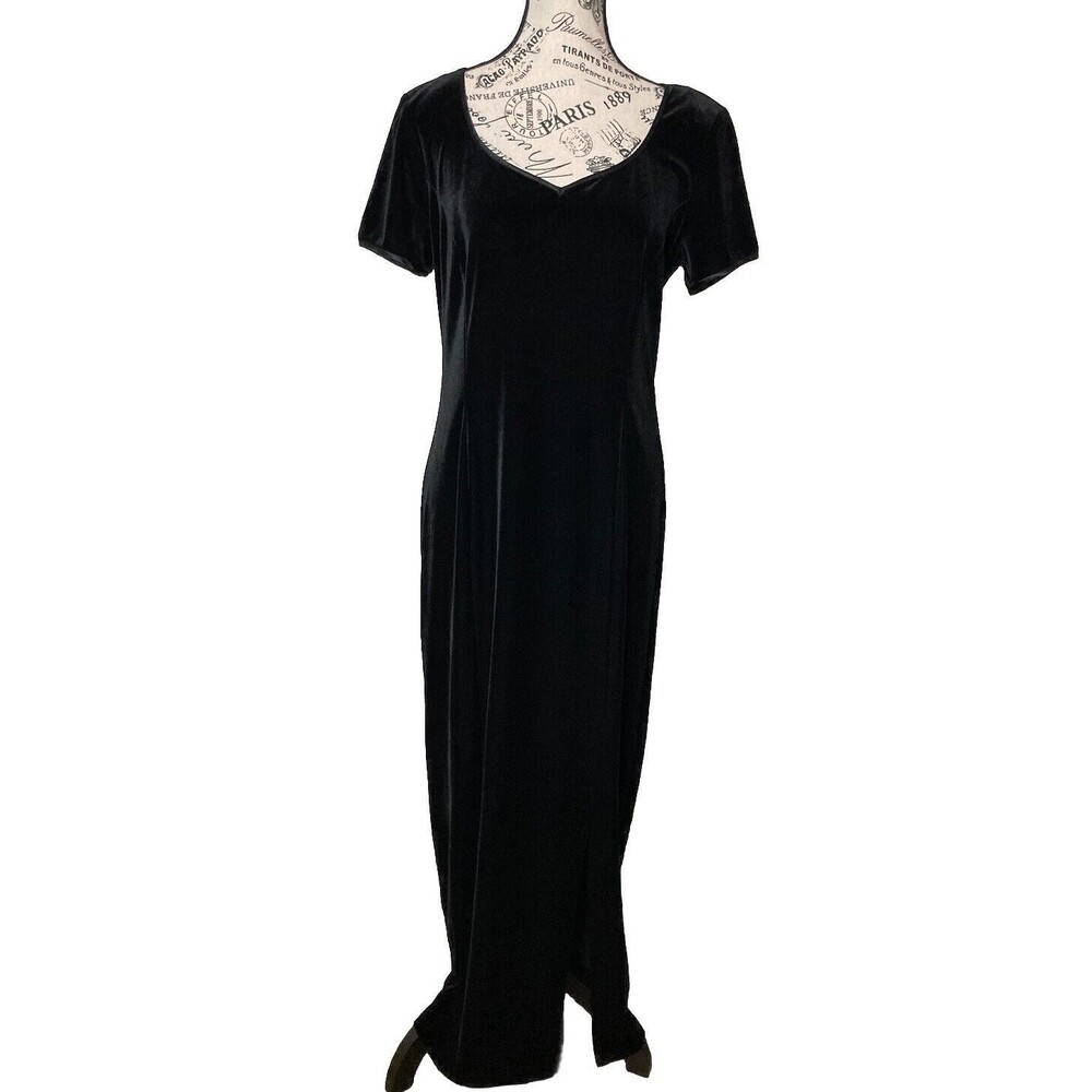 Vintage Amanda Lane Black Velvet Maxi Dress Size 12
